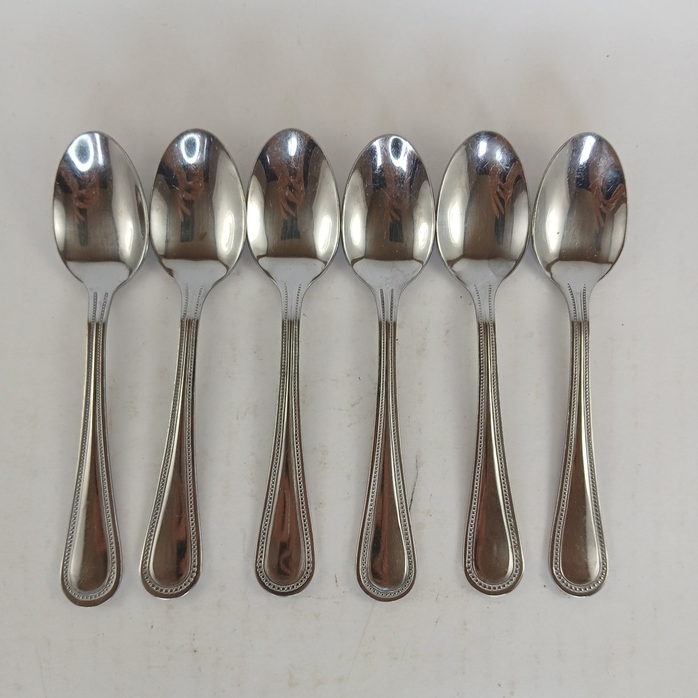 Gibson BEADED Stainless Flatware - Set of 6 Place Oval Soup Spoon 7 1/4" Glossy